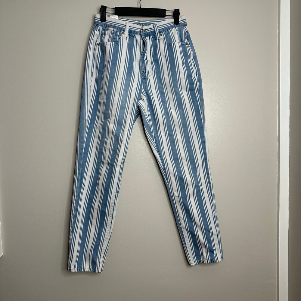 American Eagle Mom Jean Womens 4 Blue White Striped EUC High Rise Tapered Denim